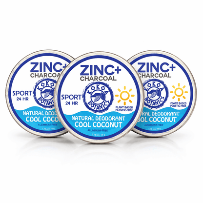KOKOA BOTANICS natural deodorant 3 Pack ZINC &amp; CHARCOAL - Natural Deodorant Cream - Cool Coconut - Aluminum-free 2.75 oz