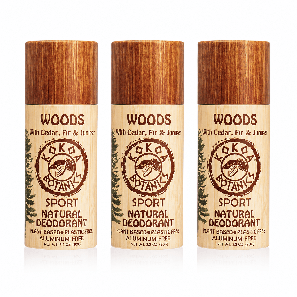 KOKOA BOTANICS deodorant 3 Pack WOODS - Natural Deodorant - Plastic-Free - Sport - Aluminum-Free 3.2 oz