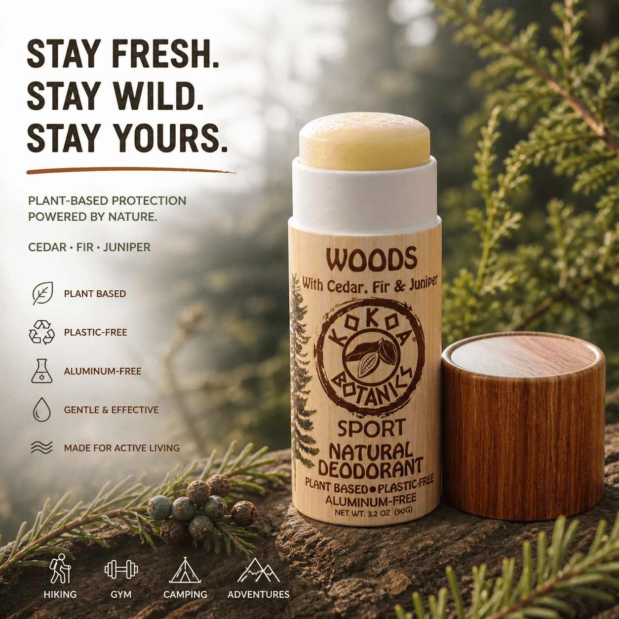 KOKOA BOTANICS deodorant WOODS - Natural Deodorant - Plastic-Free - Sport - Aluminum-Free 3.2 oz