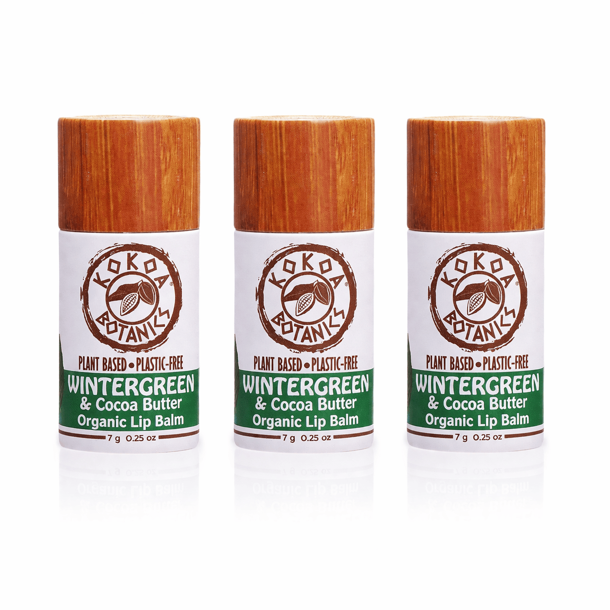 KOKOA BOTANICS Health &amp; Beauty 3 Pack WINTERGREEN - Natural Organic Lip Balm - Plastic-Free .25 oz