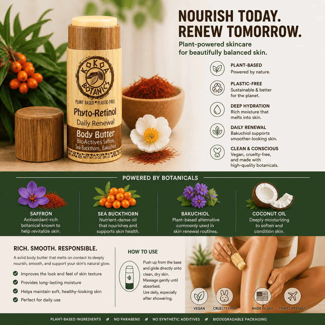 KOKOA BOTANICS body butter Phyto-Retinol Daily Renewal – BioActives Saffron - Sea Buckthron and Bakuchiol