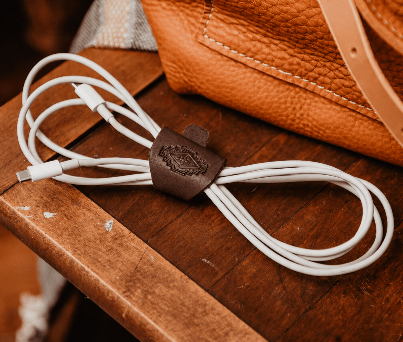 The Local Branch Leather Chocolate Leather Headphone/Cord Keeper  - USA Made