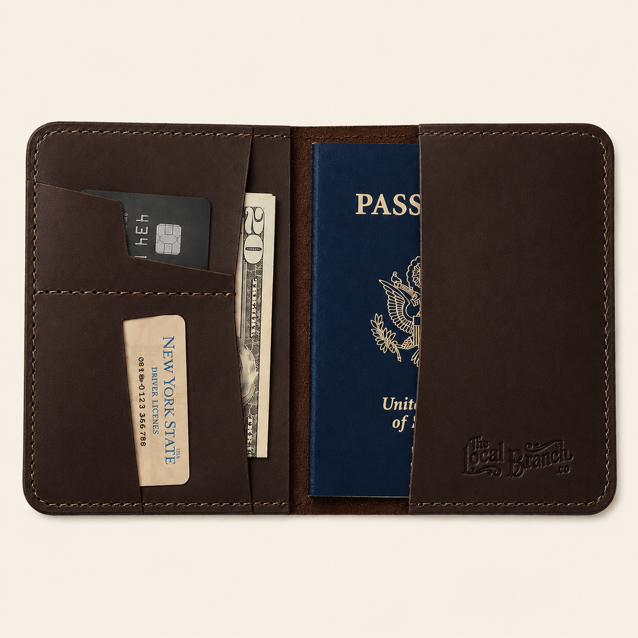 The Local Branch Leather Chocolate Leather Passport Case - USA Made