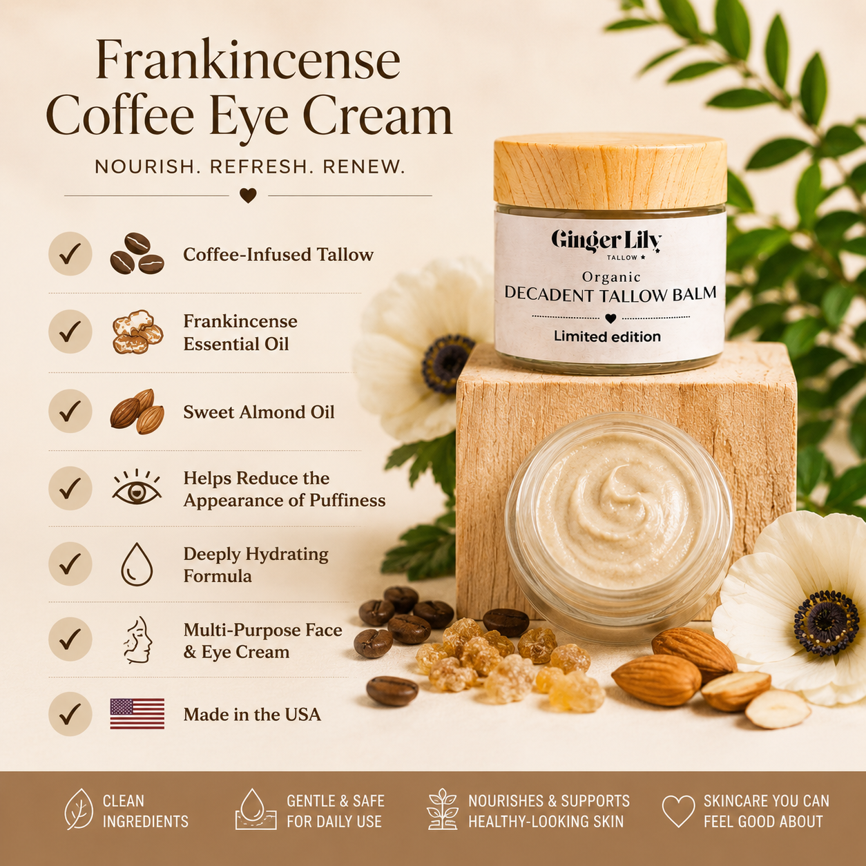 Tallow Eye Cream with Frankincense &amp; Coffee