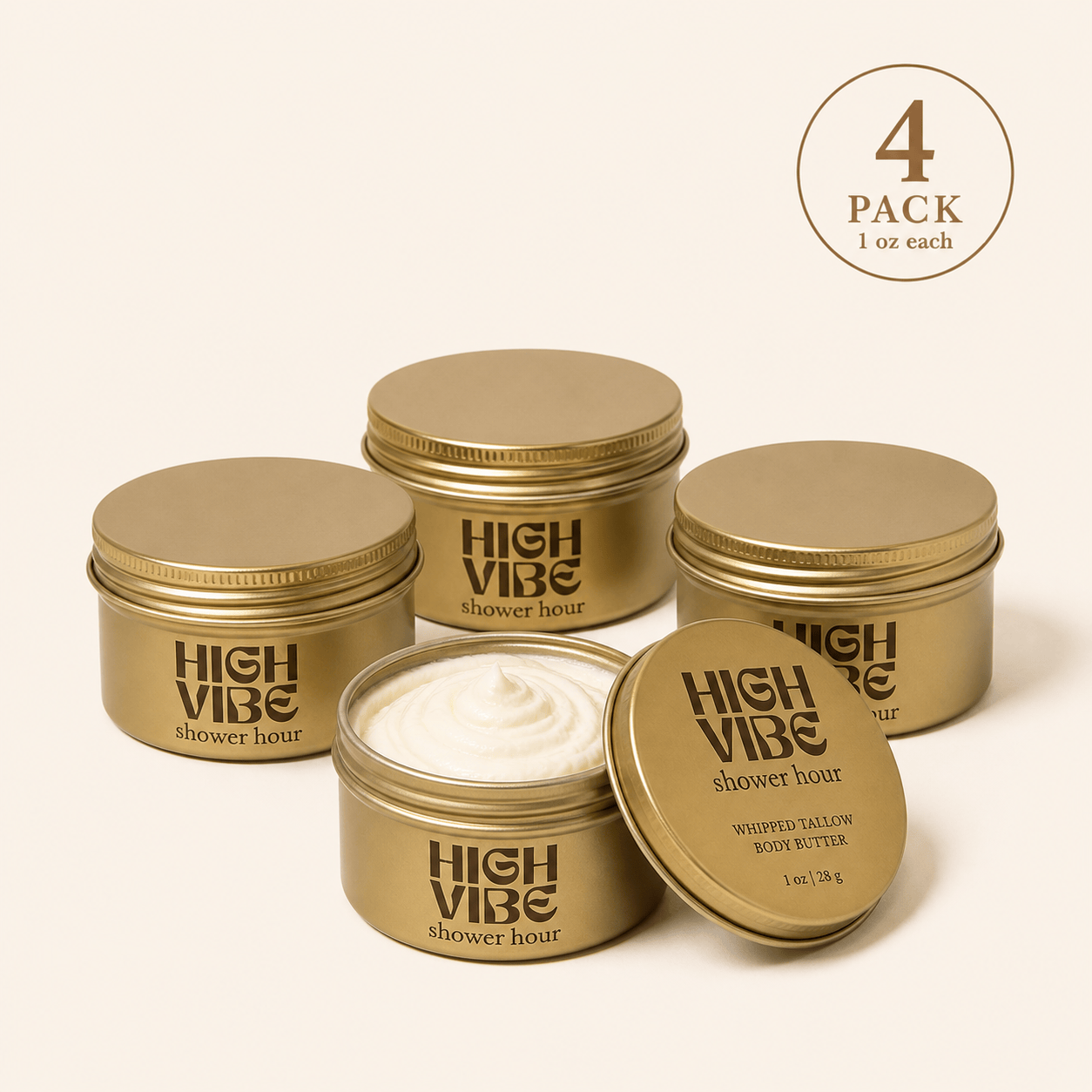 High Vibe Naturals Body Butter (4) 1 oz travel tins Shower Hour 