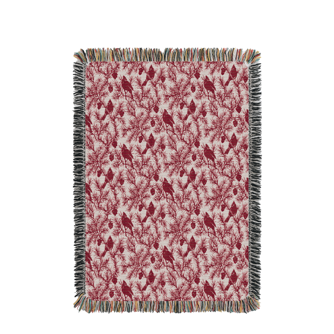 Cherie Cranberry Cardinal Christmas Cotton Throw Blanket
