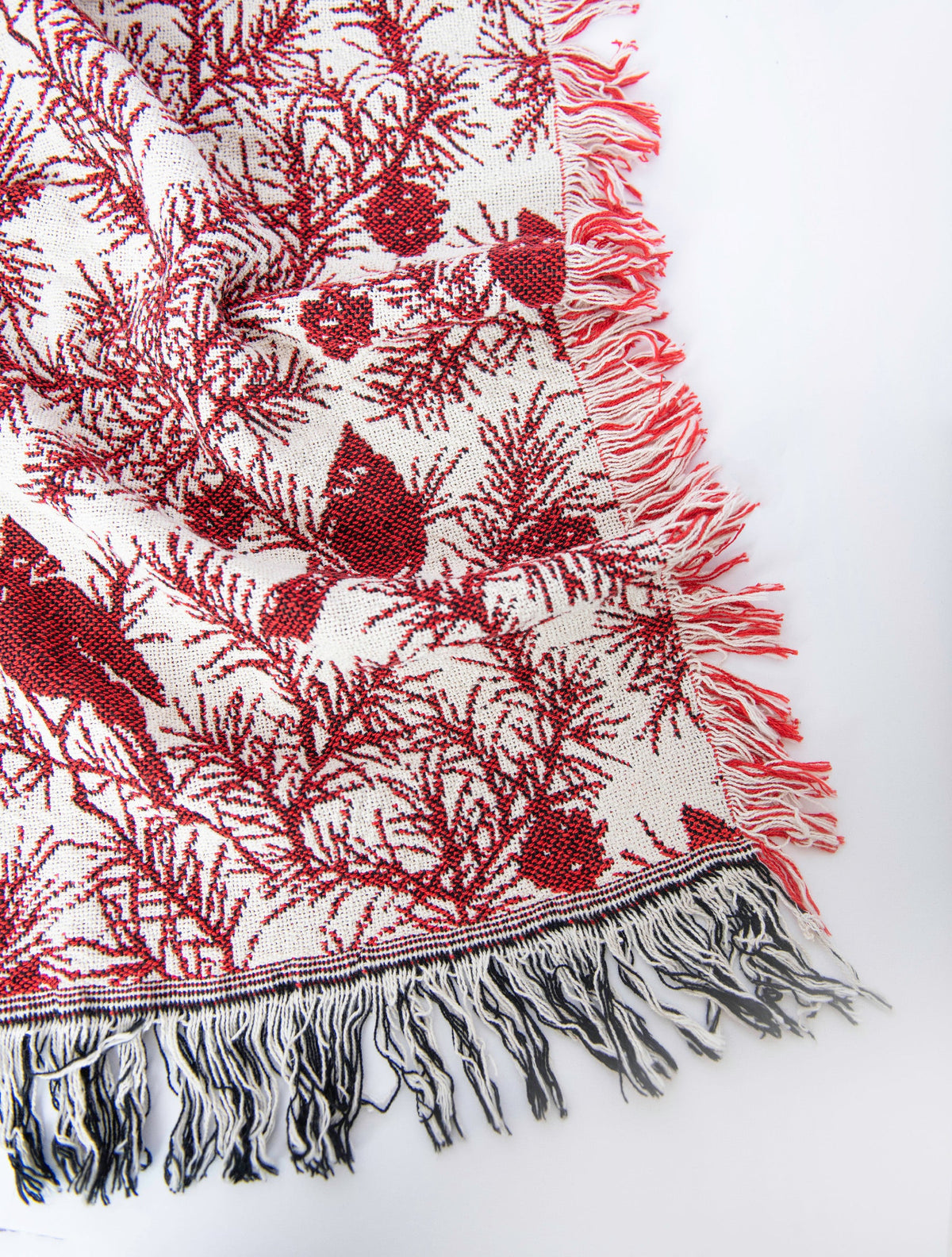 Cherie Cranberry Cardinal Christmas Cotton Throw Blanket