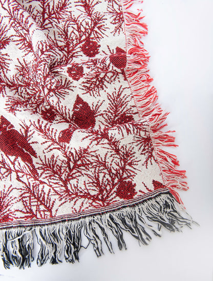 Cherie Cranberry Cardinal Christmas Cotton Throw Blanket