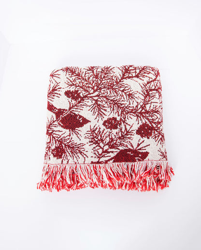 Cherie Cranberry Cardinal Christmas Cotton Throw Blanket