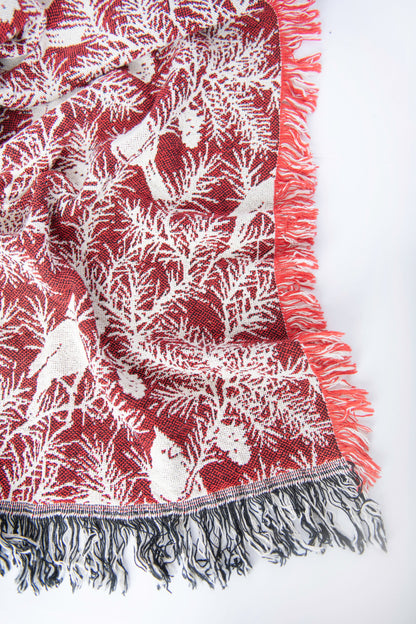 Cherie Cranberry Cardinal Christmas Cotton Throw Blanket