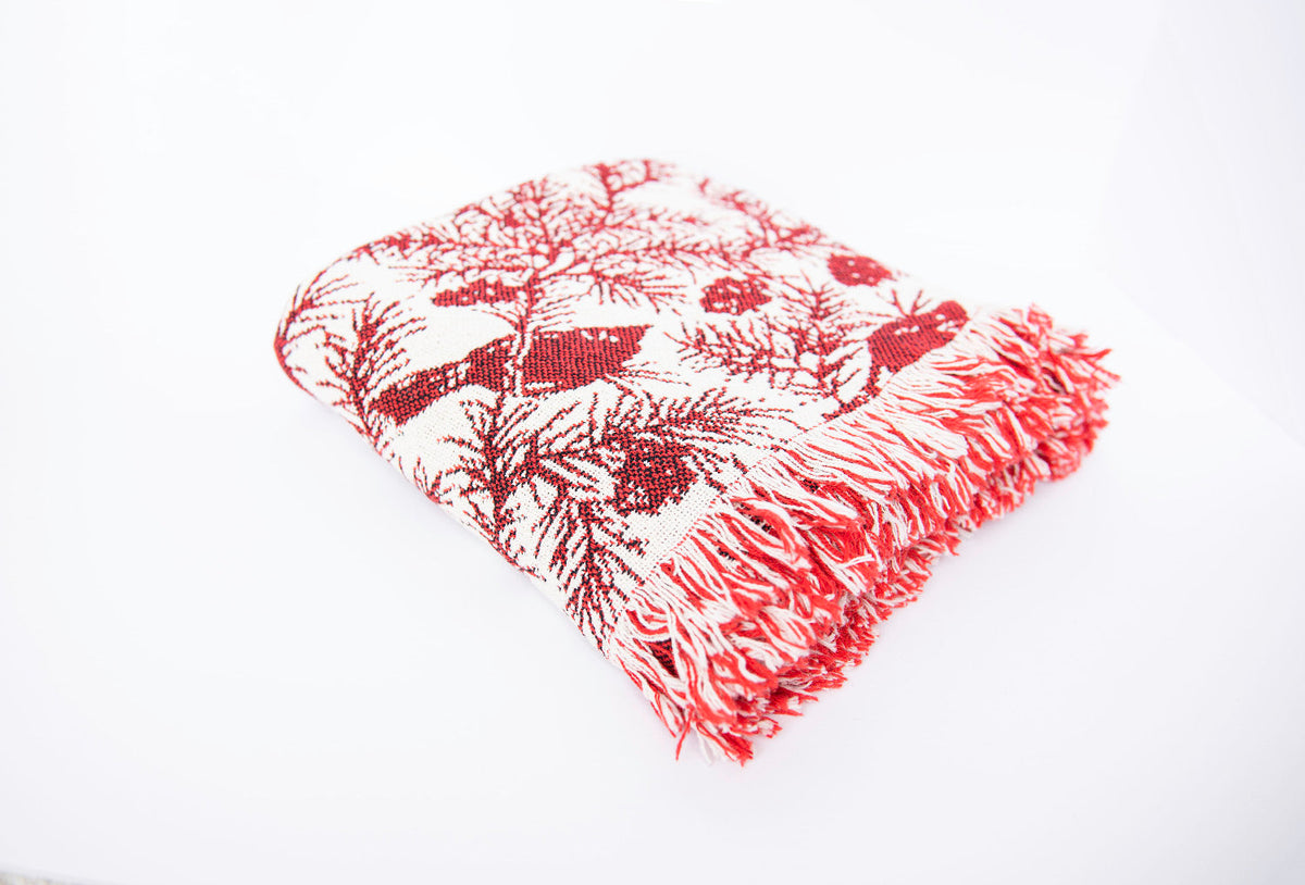 Cherie Cranberry Cardinal Christmas Cotton Throw Blanket