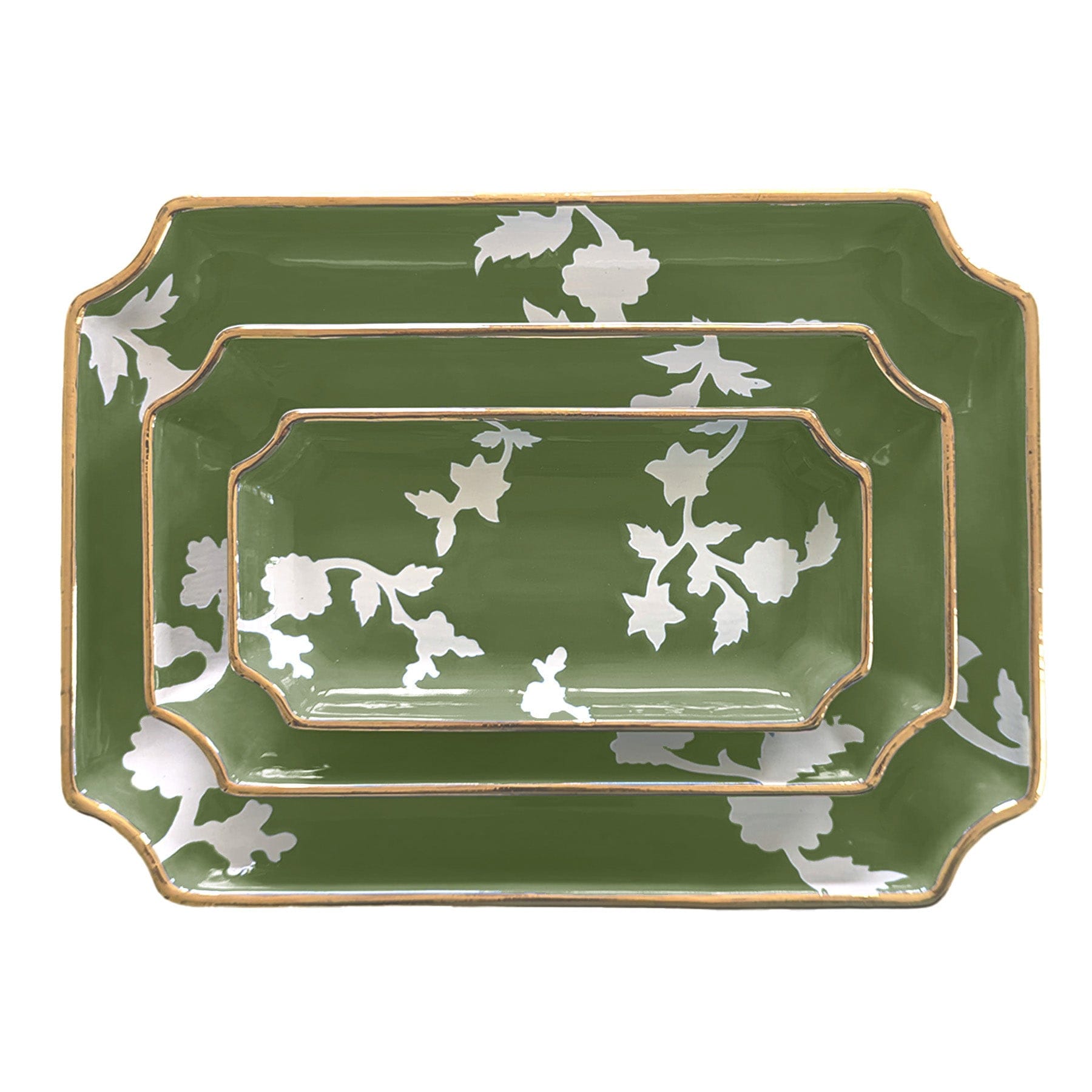 Ruby Clay Company Tray Small / Moss Green Chinoiserie Dreams Trays with Gold Accent