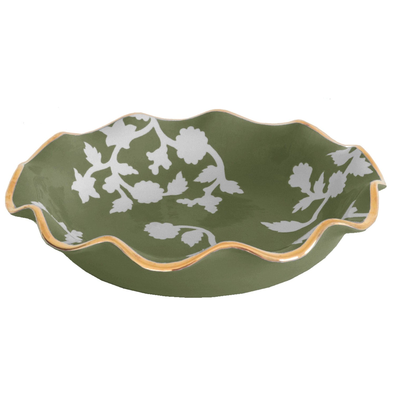 Ruby Clay Company Tray Large / Moss Green Chinoiserie Dreams Scalloped Bowls with 22K Gold Accent