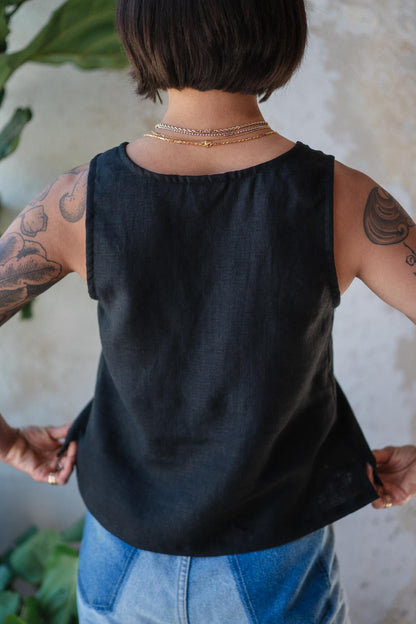 Classic Tank in Black Linen