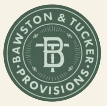 Circular logo with 'Bawston & Tucker Provisions' text and design on a beige background