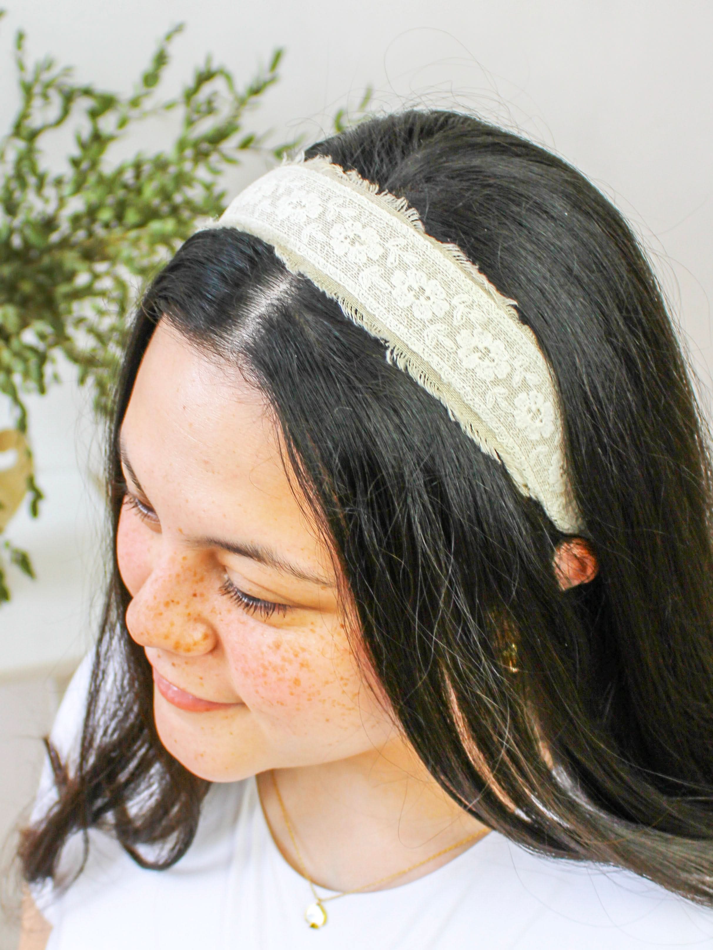 Ash &amp; Rose Cream Clara Lace and Linen Headband