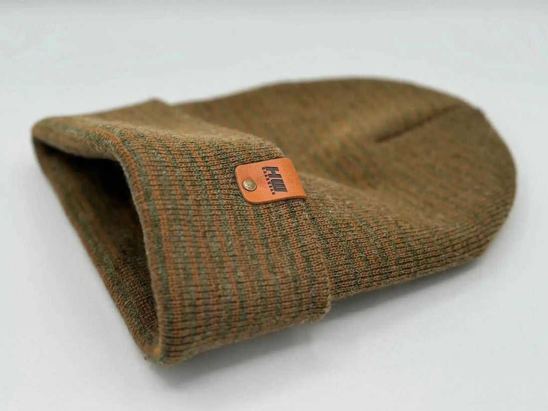 Classic Contrast Cuffed Beanie, Brown and Green