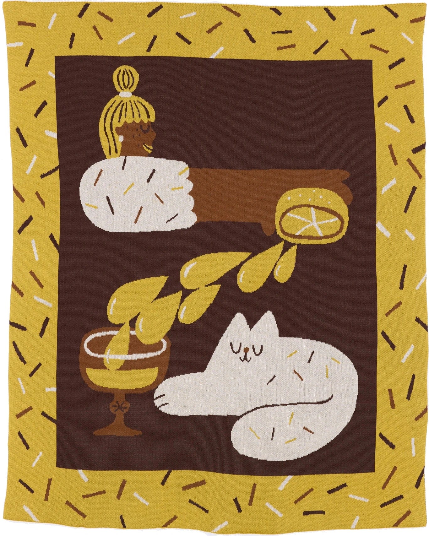 Biquette Throw Blanket Lemon in Egyptian Cotton Cocktail Cat - Throw Blanket