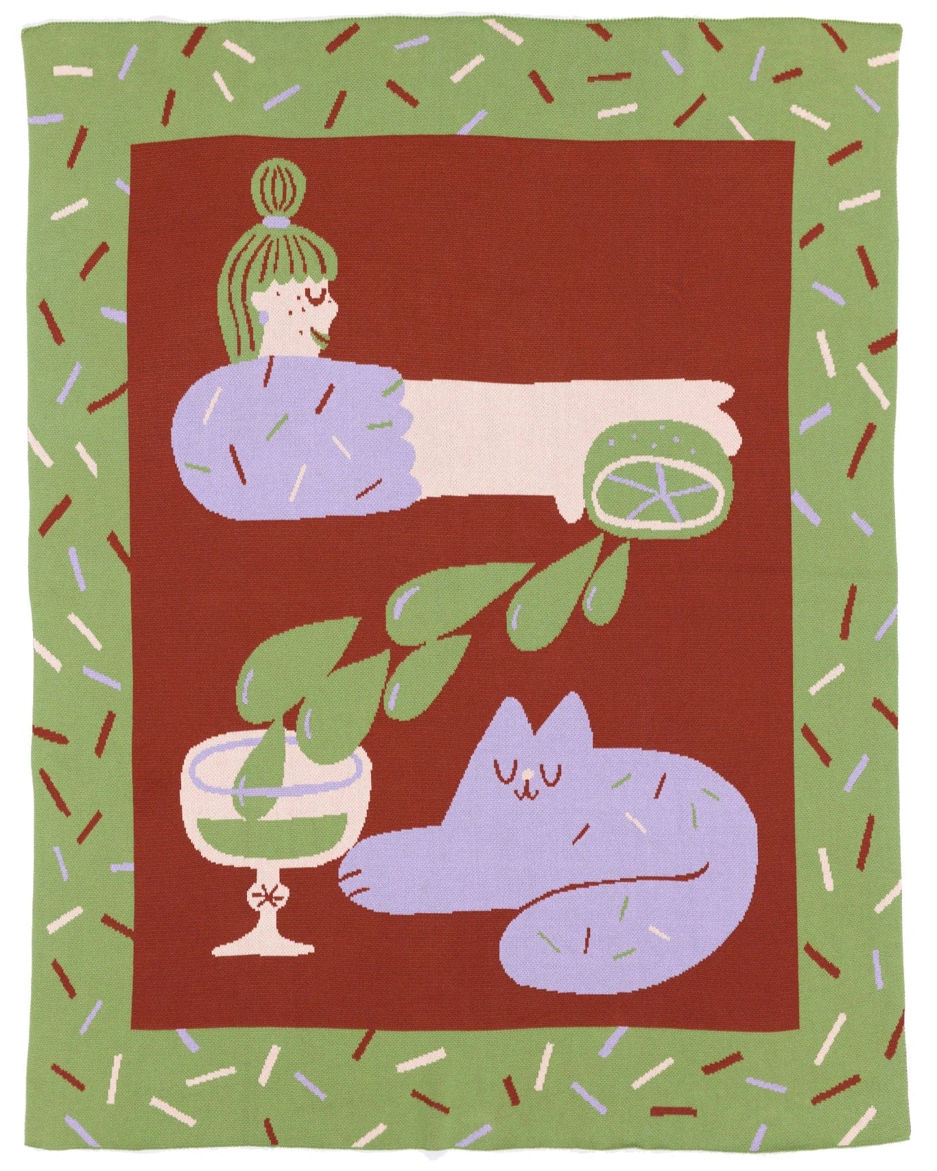 Biquette Throw Blanket Lime in Organic Cotton Cocktail Cat - Throw Blanket