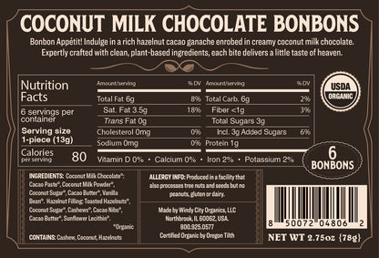 Rawmio Coconut Milk Chocolate Bonbons, 6ea