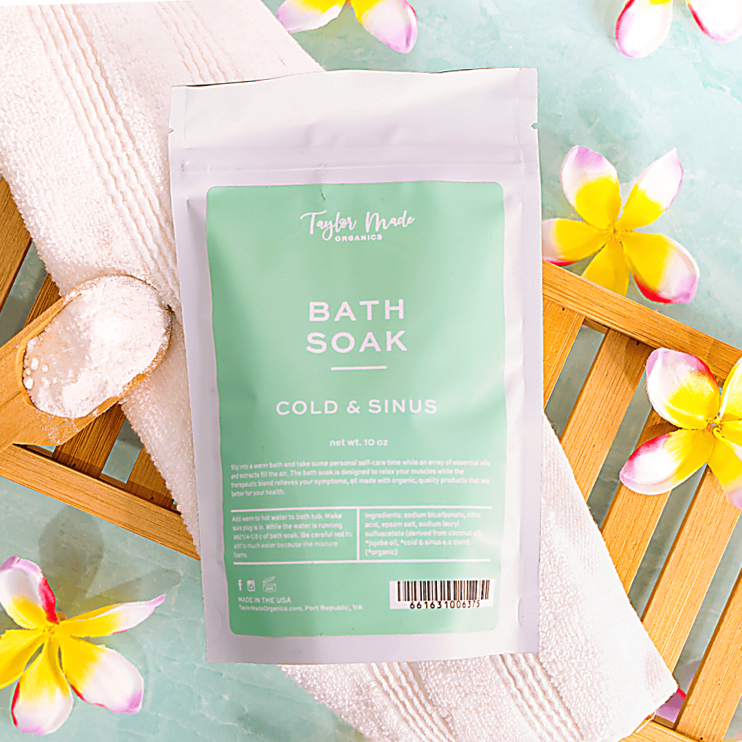 Taylor Made Organics bath additive Cold + Sinus Bath Soak | SLS, Dye and Fragrance Free