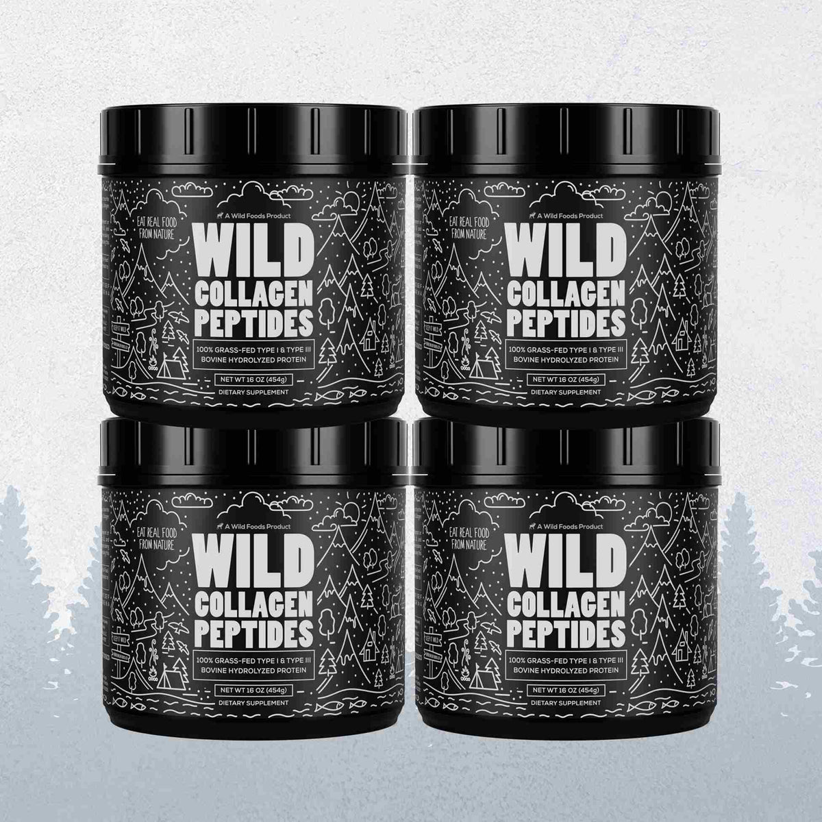 Wild Foods Protein 4x - 16oz (Save $20!) Grass-Fed Collagen Peptides, 41 servings – Skin, Hair &amp; Joint Support Collagen