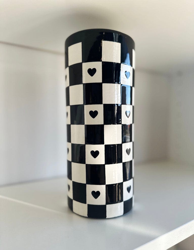 Ruby Clay Company Black Checkered Heart Column Vase