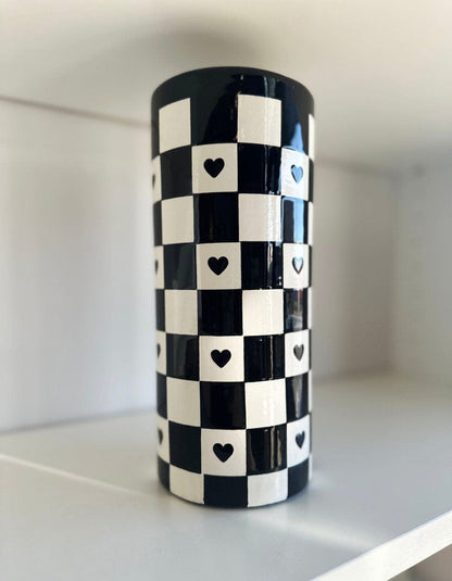 Ruby Clay Company Black Checkered Heart Column Vase