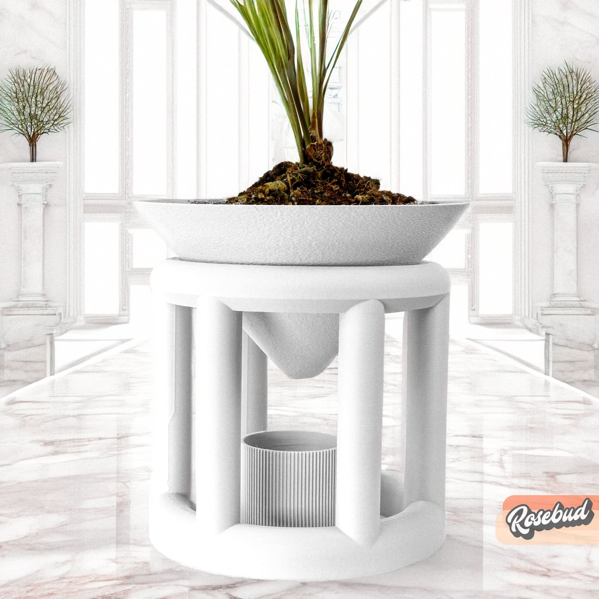 Rosebud HomeGoods Pots &amp; Planters White Conduit Plant Stand with Planter &amp; Catch