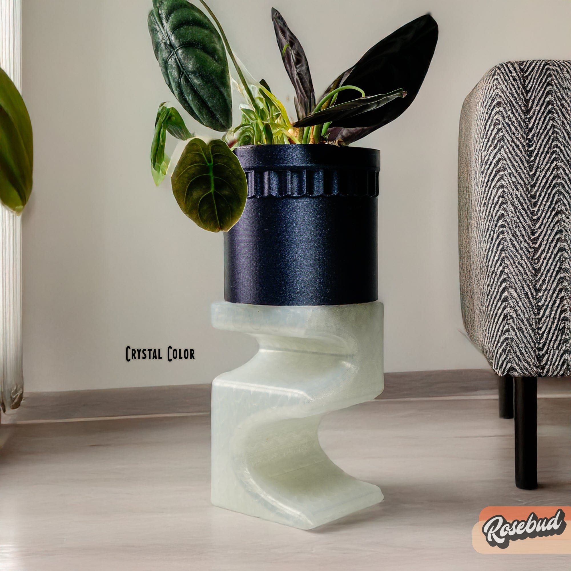 Rosebud HomeGoods plant stand Crystal / Med Plant Stand for Indoor Plant Pots - Perfect for House Plants and Plant Lovers, Gift for Plant Lover, Art Deco Planter Stands, Contour