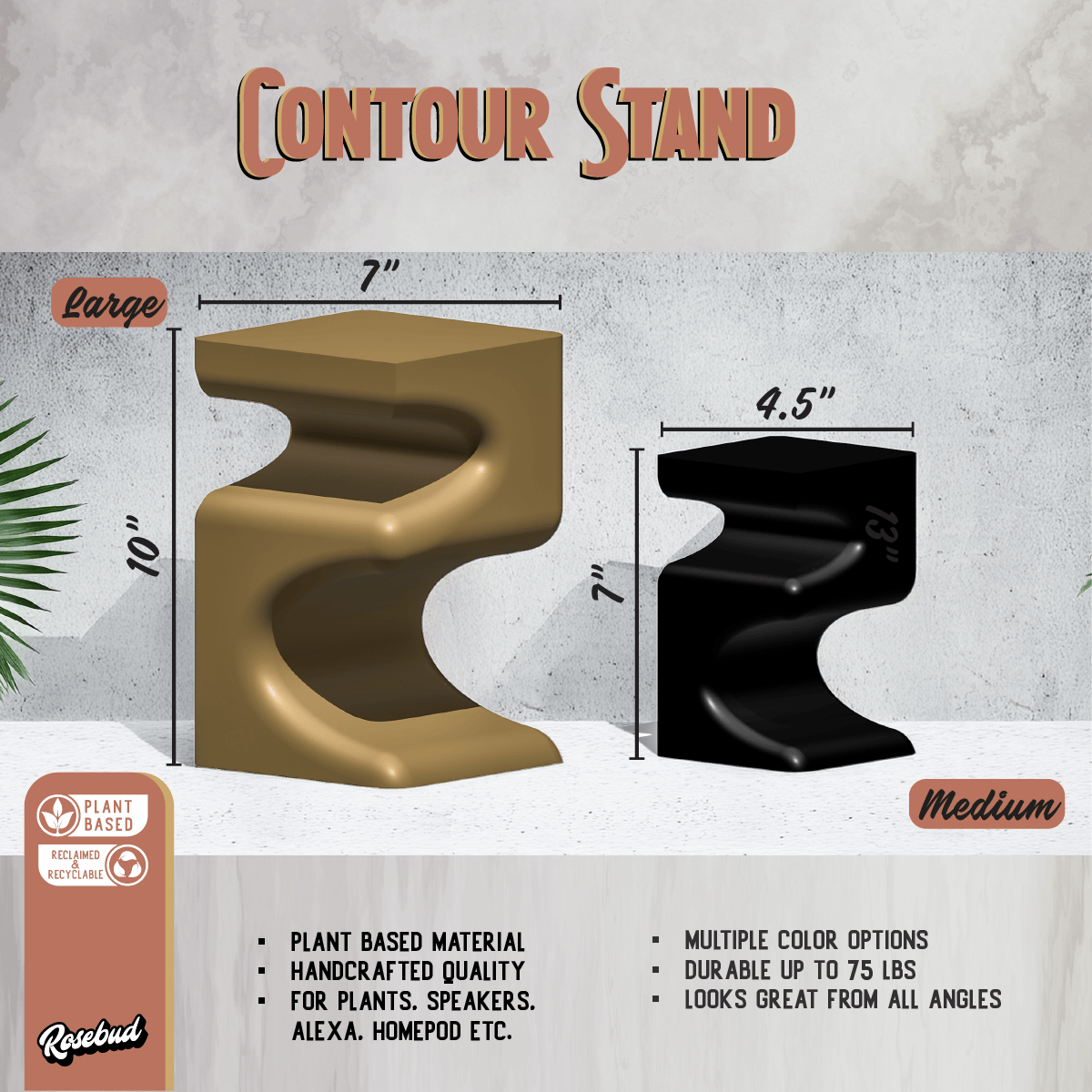 Rosebud HomeGoods plant stand Plant Stand for Indoor Plant Pots - Perfect for House Plants and Plant Lovers, Gift for Plant Lover, Art Deco Planter Stands, Contour