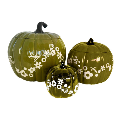 Crazy Daisy Pumpkin Jars in Martini Green