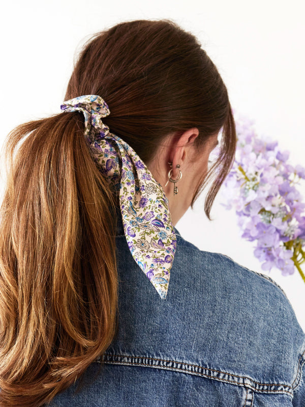 Cream Floral Scarf Scrunchie - My American Goods