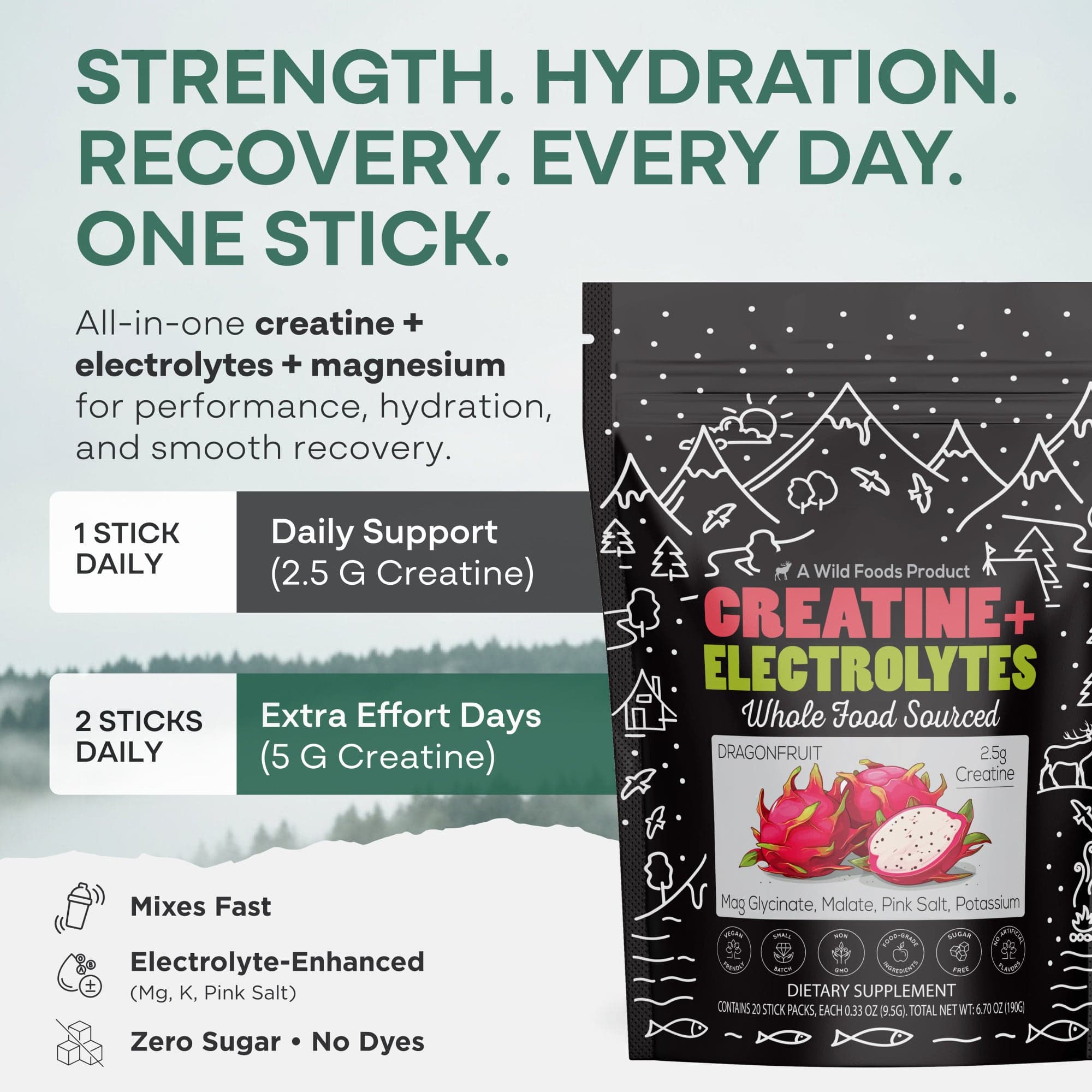 Wild Foods Hydration NEW! Creatine + Electrolytes, Delicious Dragonfruit For Performance &amp; Hydration