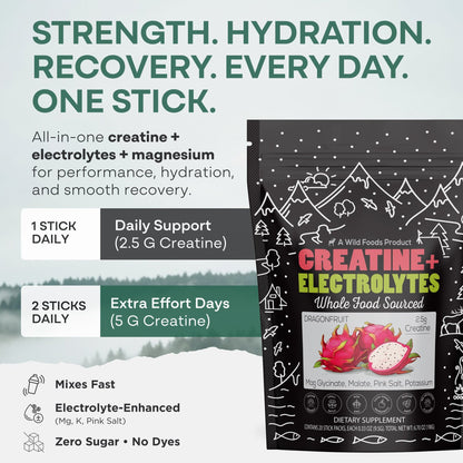 Wild Foods Hydration NEW! Creatine + Electrolytes, Delicious Dragonfruit For Performance &amp; Hydration