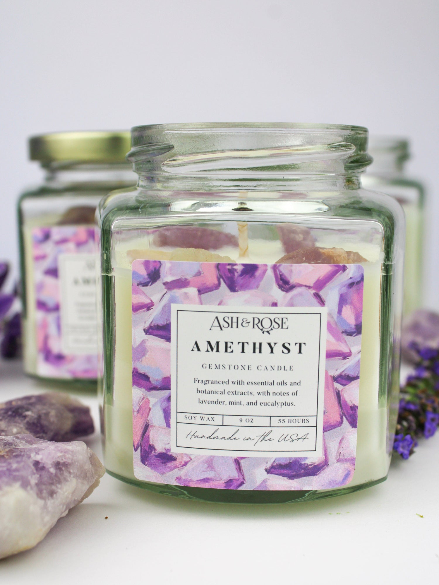 Ash &amp; Rose Crystal Candle