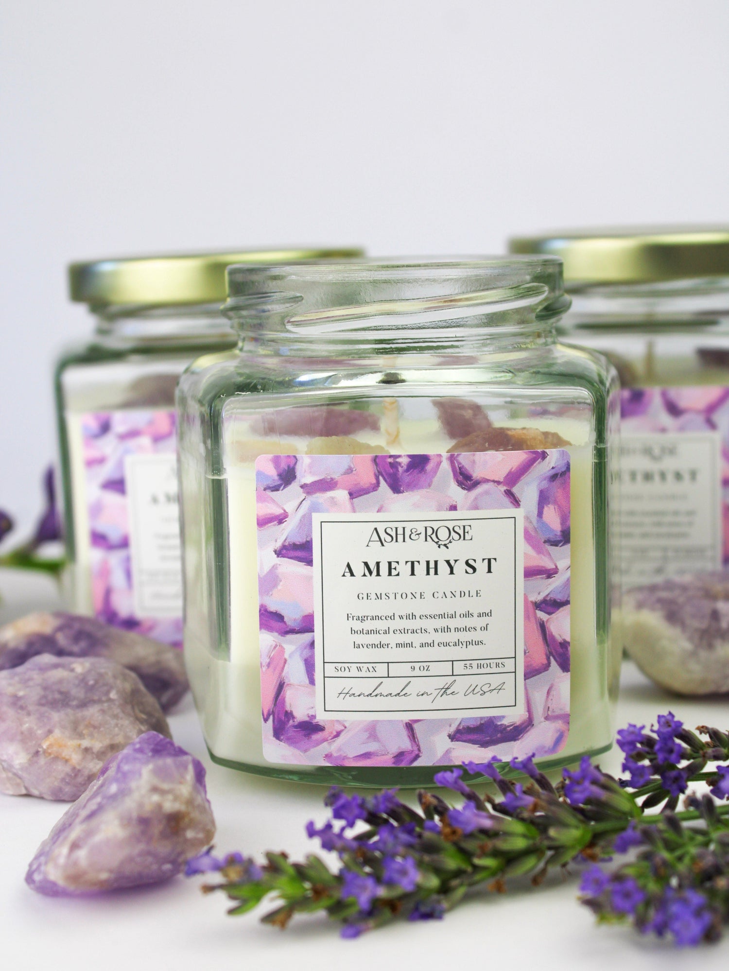 Ash &amp; Rose Amethyst Crystal Candle