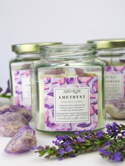 Ash &amp; Rose Amethyst Crystal Candle