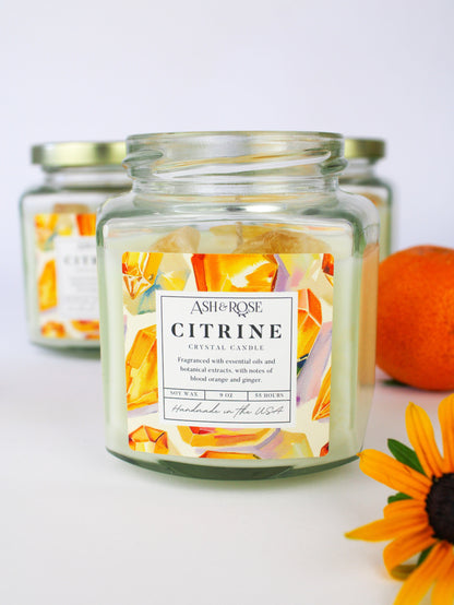 Ash &amp; Rose Citrine Crystal Candle