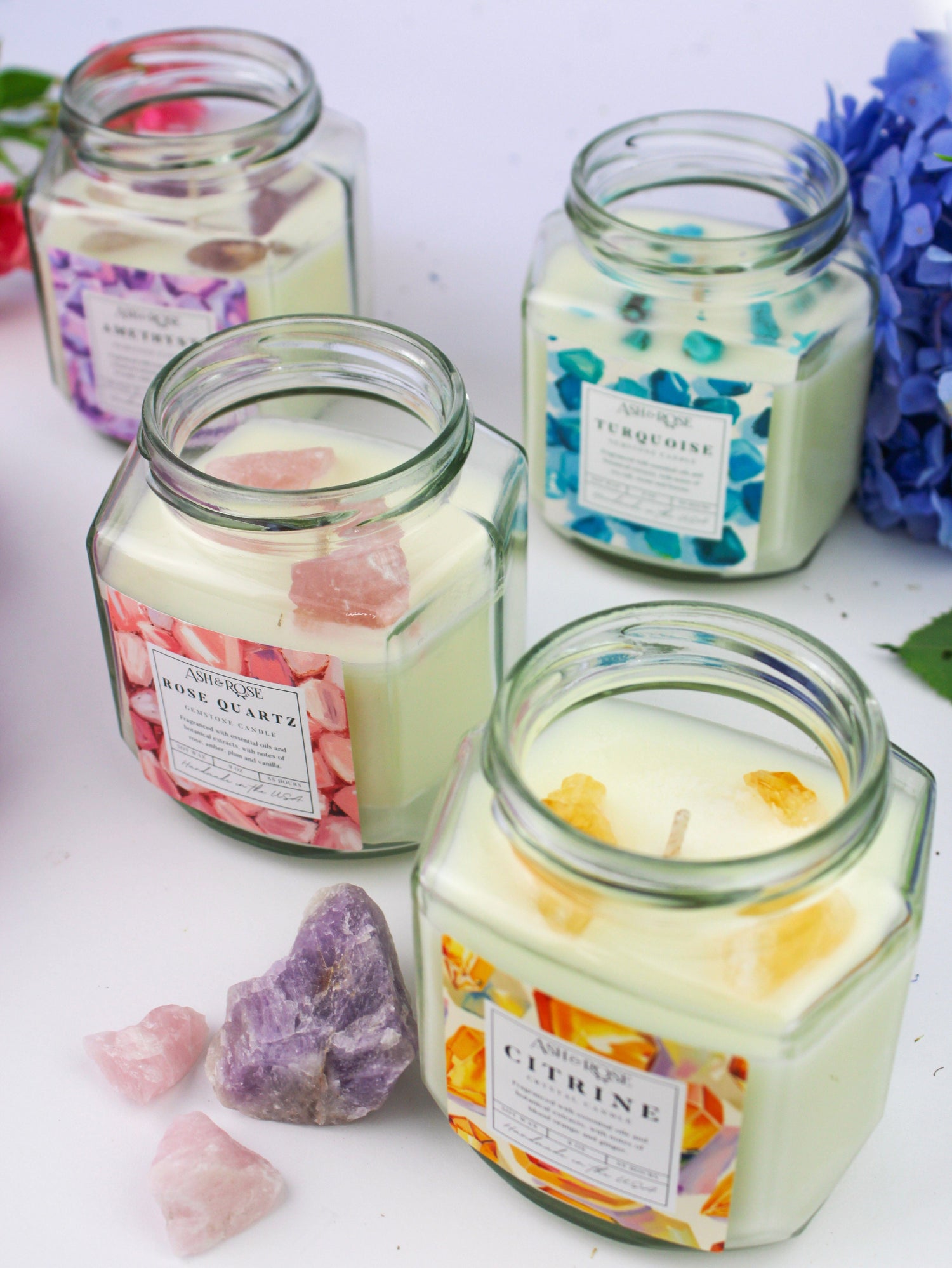 Ash &amp; Rose Crystal Candle