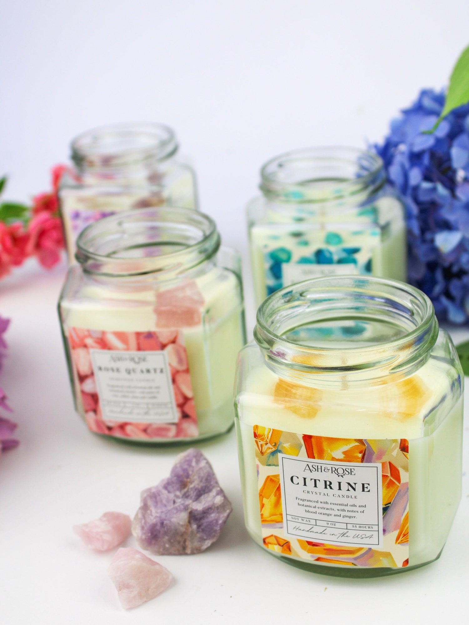 Ash &amp; Rose Crystal Candle