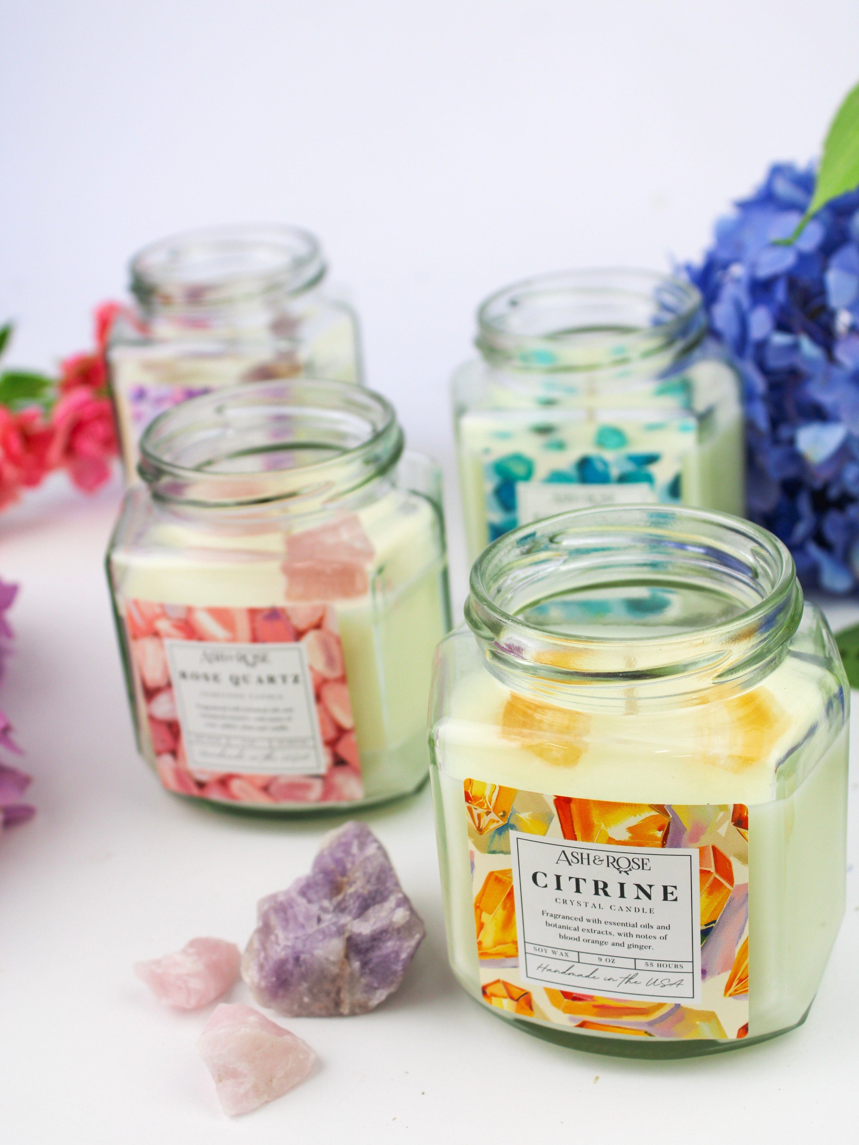 Ash &amp; Rose Crystal Candle