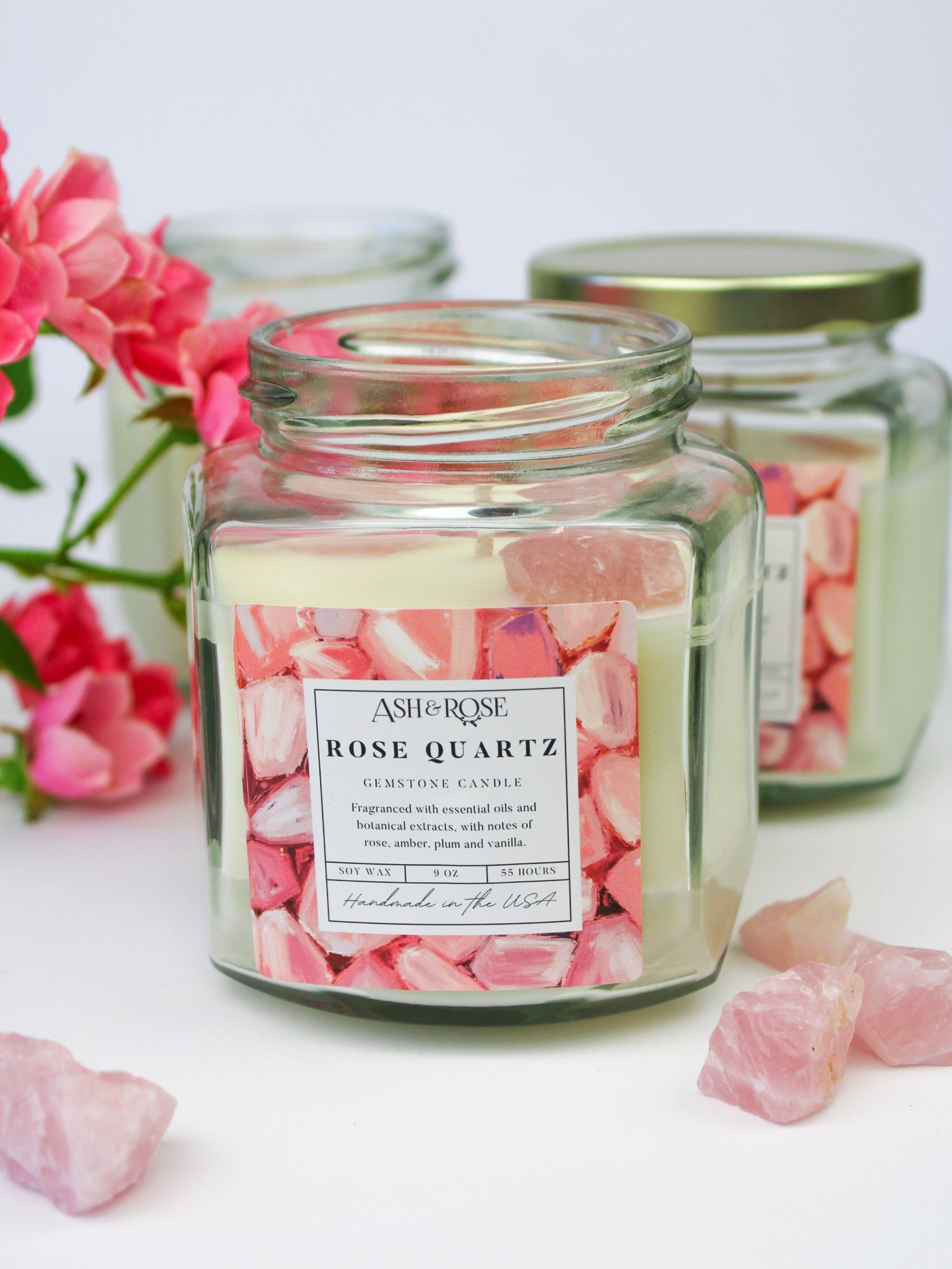 Ash &amp; Rose Rose Quartz Crystal Candle