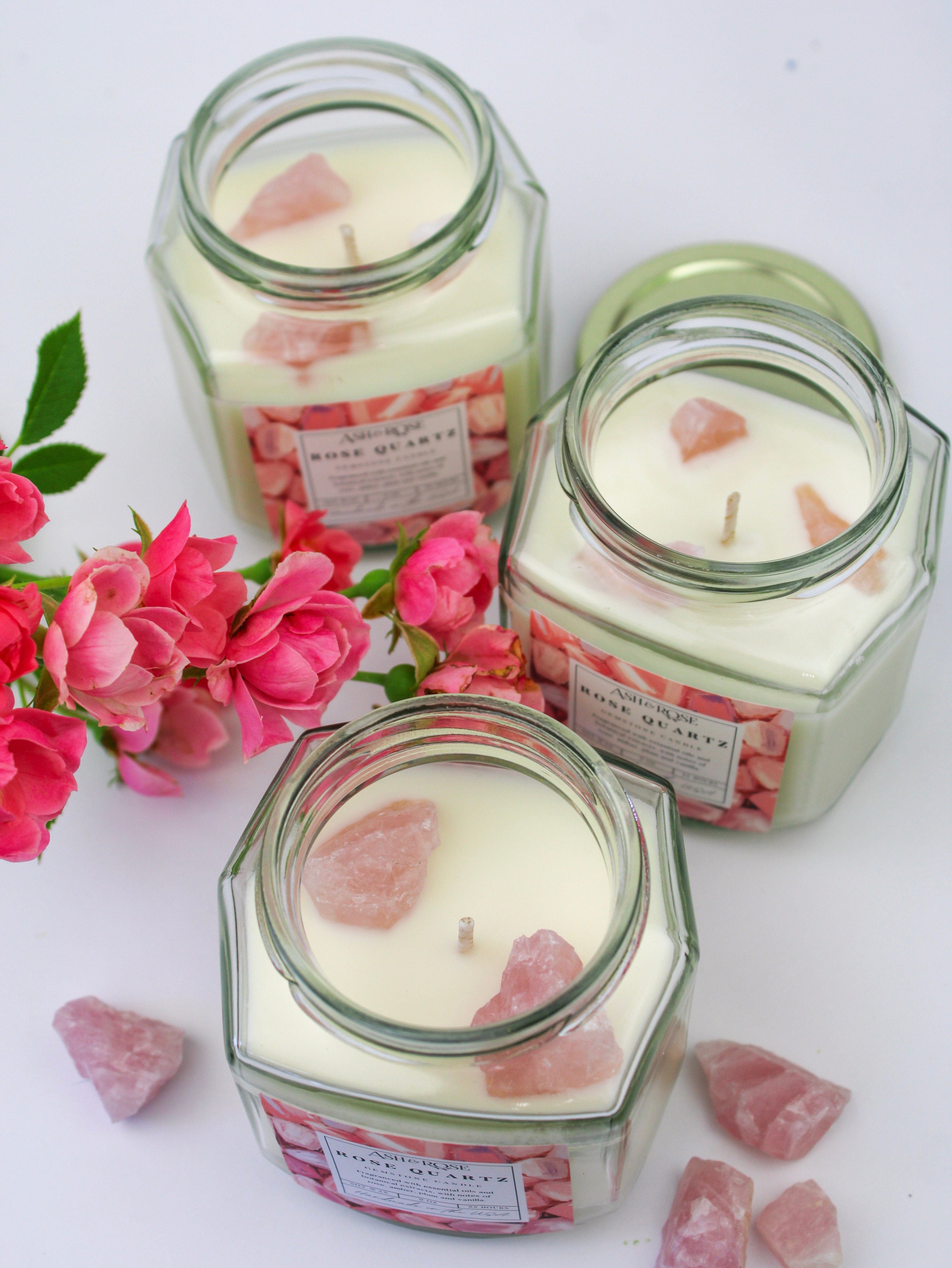 Ash &amp; Rose Crystal Candle