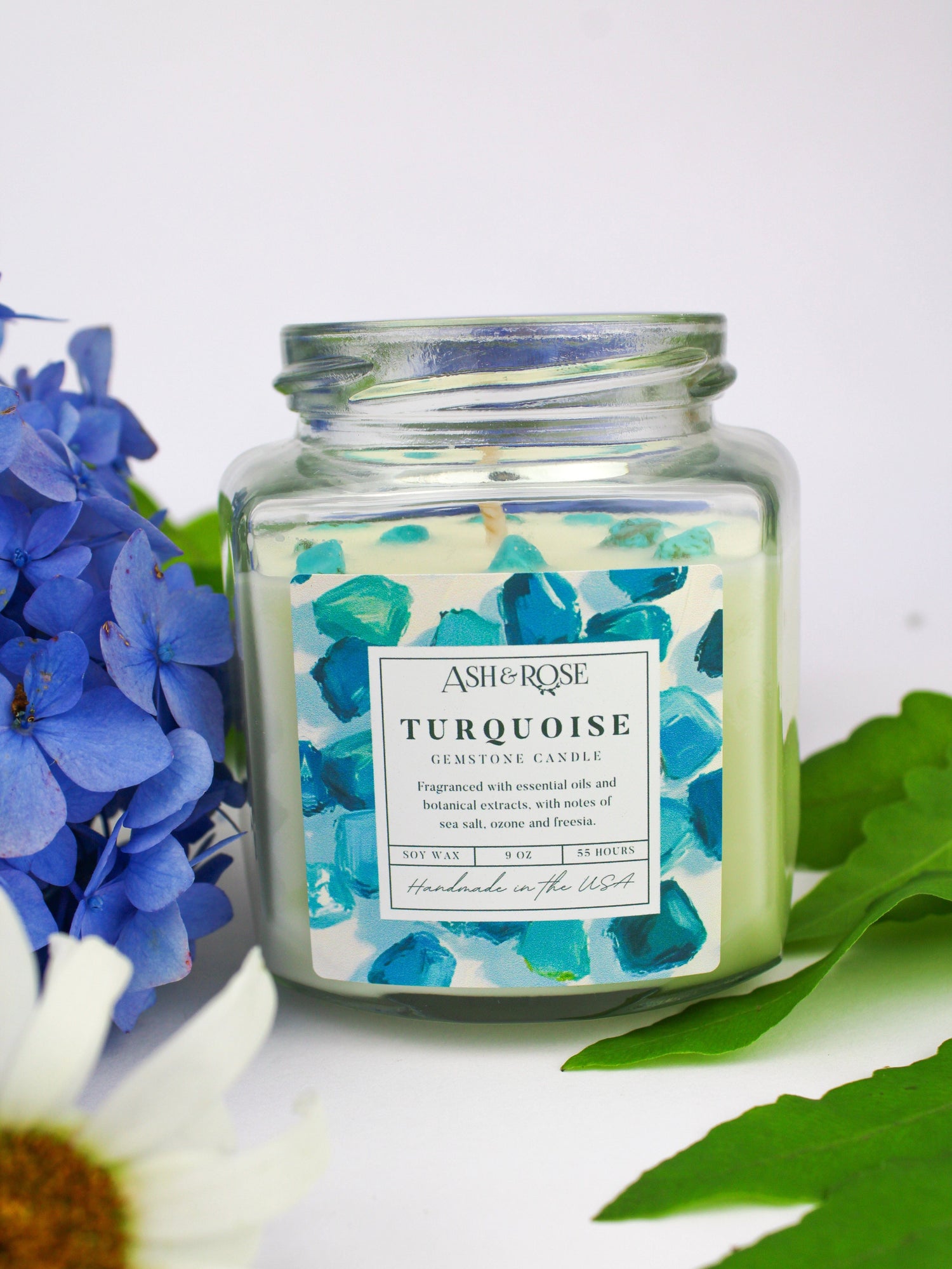Ash &amp; Rose Turquoise Crystal Candle