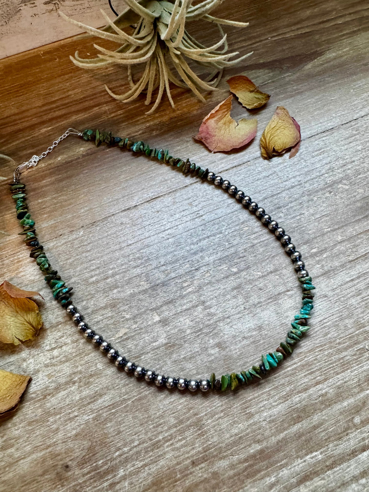 Sterling Silver Pearl &amp; Turquoise Necklace – 16" + Extender