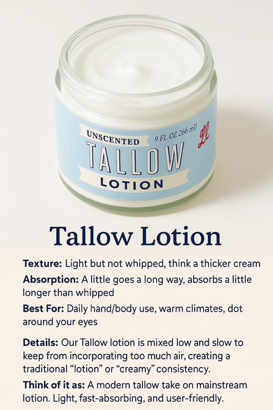 Natural Beef Tallow Skincare Collection - Lotion, Butter, Balm &amp; Whipped