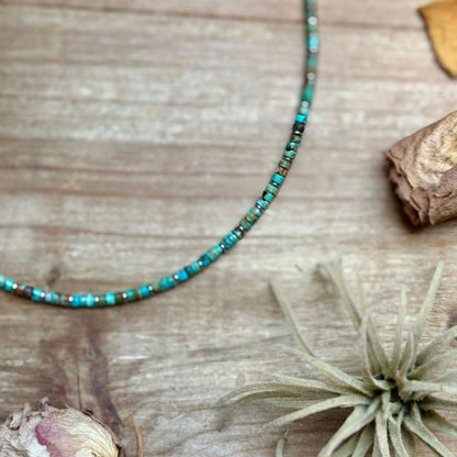 Turquoise Heishi &amp; Hematite Necklace – 18"