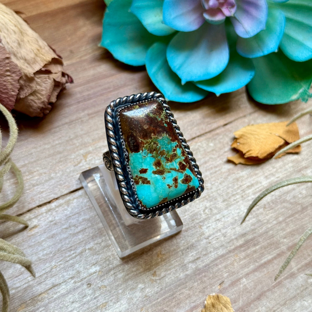 MJ Trapezoid Turquoise Sterling Silver Ring