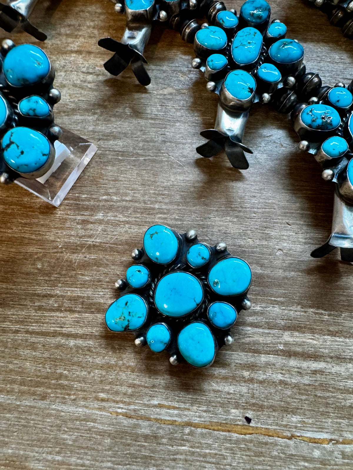 Wilson Dawes Kingman Turquoise Sterling Silver Squash Blossom Set